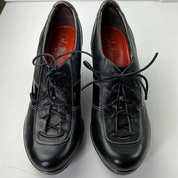 Cole Haan Nike Air black  leather lace up wedge shoe size 10 - Picture 3 of 9